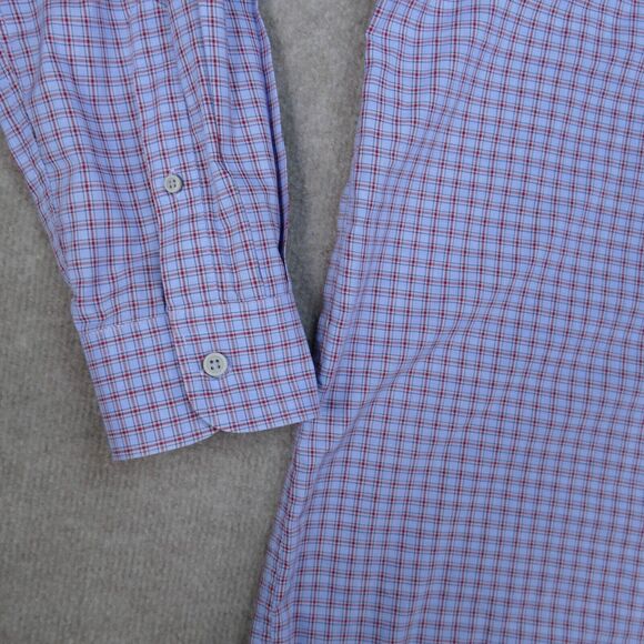 Jos A Bank Travel Tech Shirt Men 2XL Tailored Fit Blue Red Button Up Long Sleeve - Picture 2 of 11